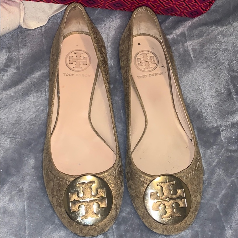 Tory Burch flats bronze cheetah print underlayer